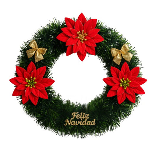 Set 2 Coronas de Navidad 30 Cm Con Flores Decoracion Navideña
