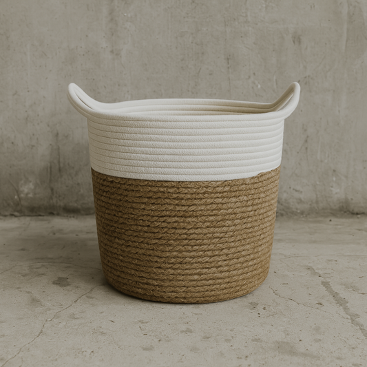 Canasto Cesta Yute Algodón Tejido Estilo Rustico Con Asas L