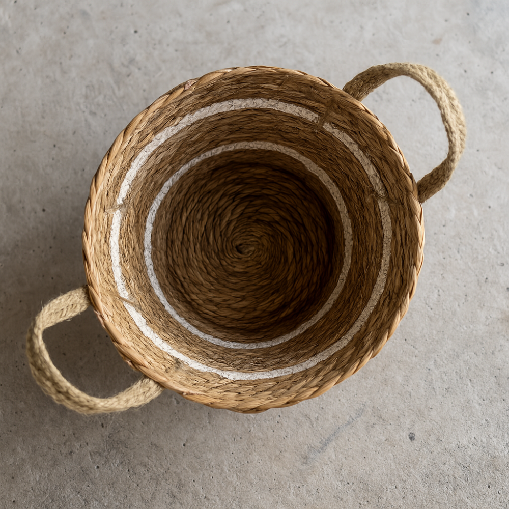 Canasto Cesta Yute Diseño Algodón Tejido Estilo Rustico M