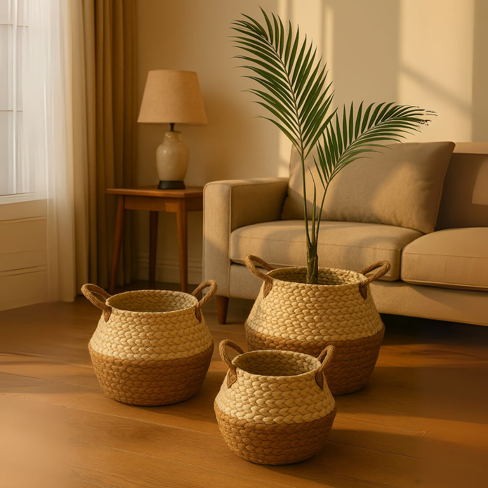 Macetero Cesto Maceta De Yute Tejida Plegable Con Asas S