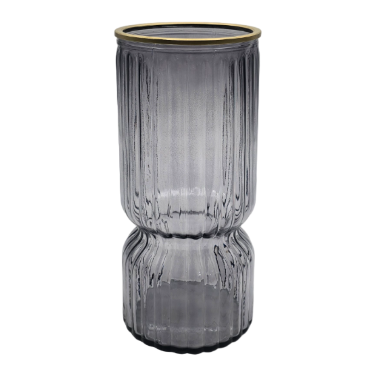 Florero Decorativo De Vidrio Con Diseño Borde Dorado Gris