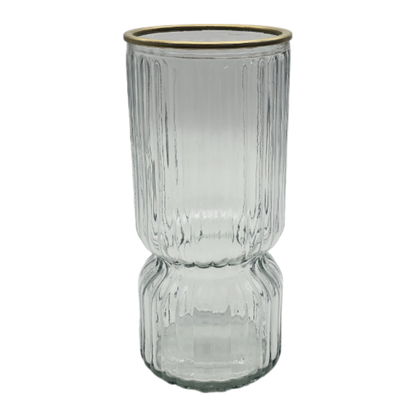 Florero Decorativo De Vidrio Con Diseño Borde Dorado