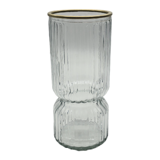 Florero Decorativo De Vidrio Con Diseño Borde Dorado