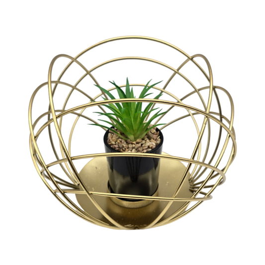 Figura Decorativa Candelabro Esfera Dorada Con Mini Planta
