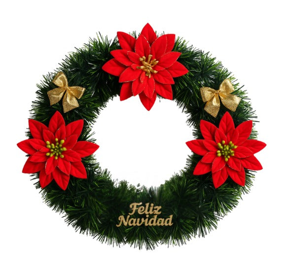 Set 2 Coronas de Navidad 30 Cm Con Flores Decoracion Navideña