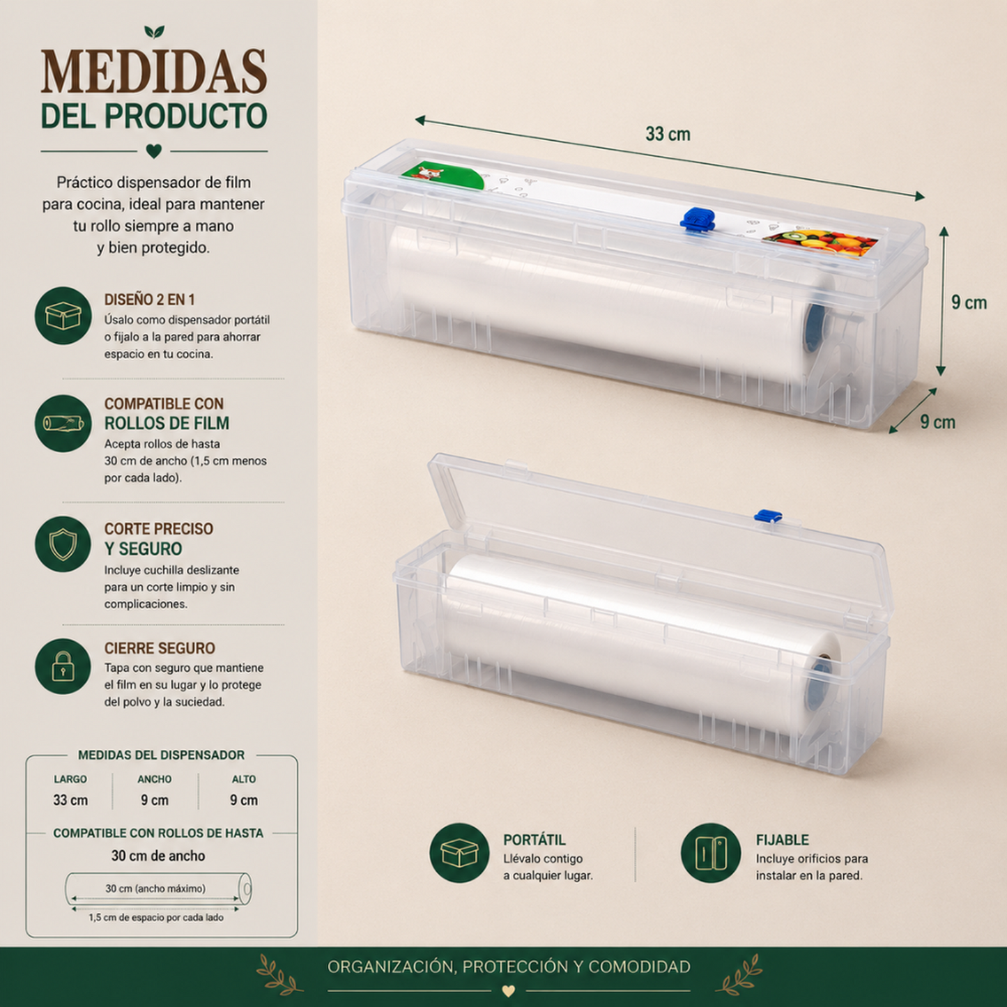 Dispensador De Papel Alusa Cortador Film Porta Rollos