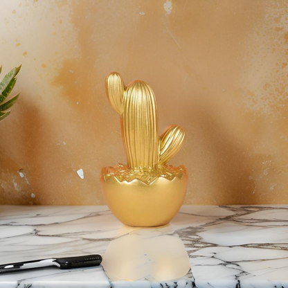 Adorno Cactus De Resina Dorado Decoracion Mesa Oficina D3