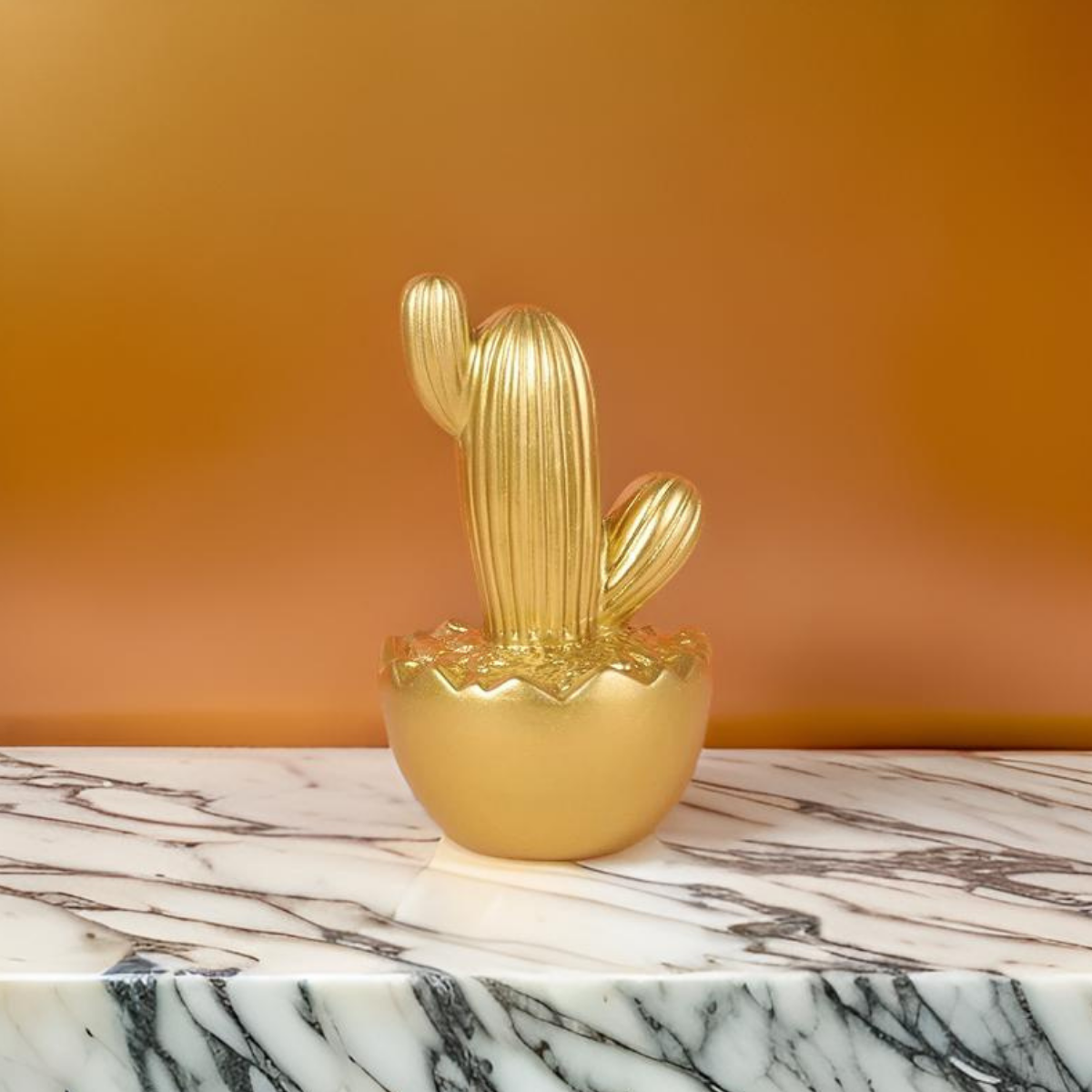Adorno Cactus De Resina Dorado Decoracion Mesa Oficina D3
