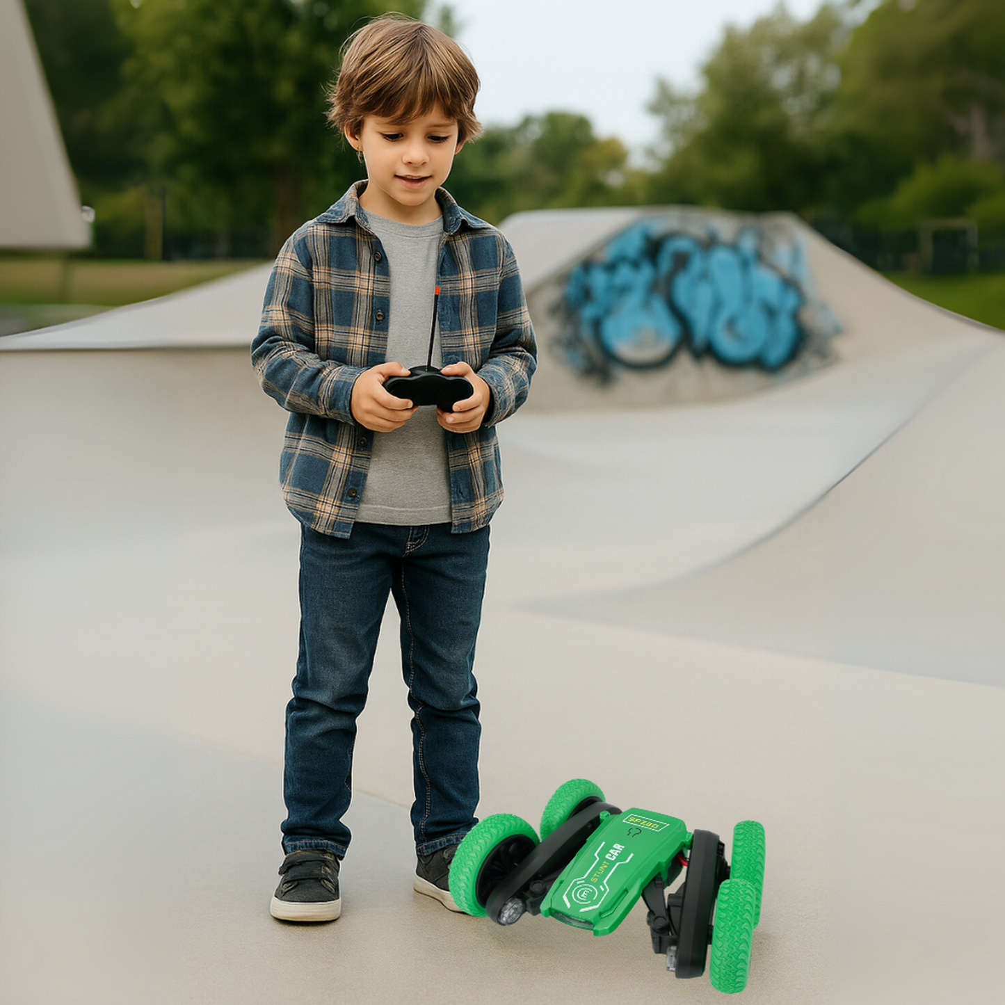 Auto a Control Remoto Acrobatico RC Ruedas Plegables Luces