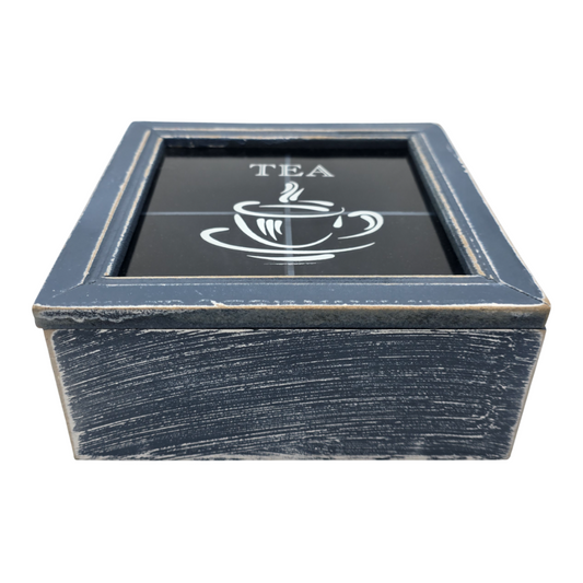 Caja De Te 4 Divisiones Tapa Diseño Azul