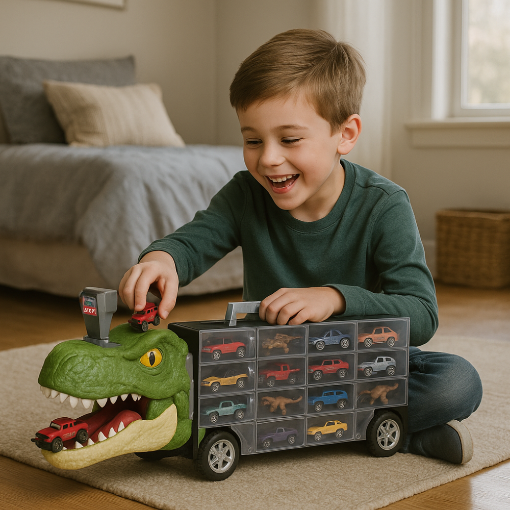 Camion Transportador Porta Autitos y Dinosaurios Juguete