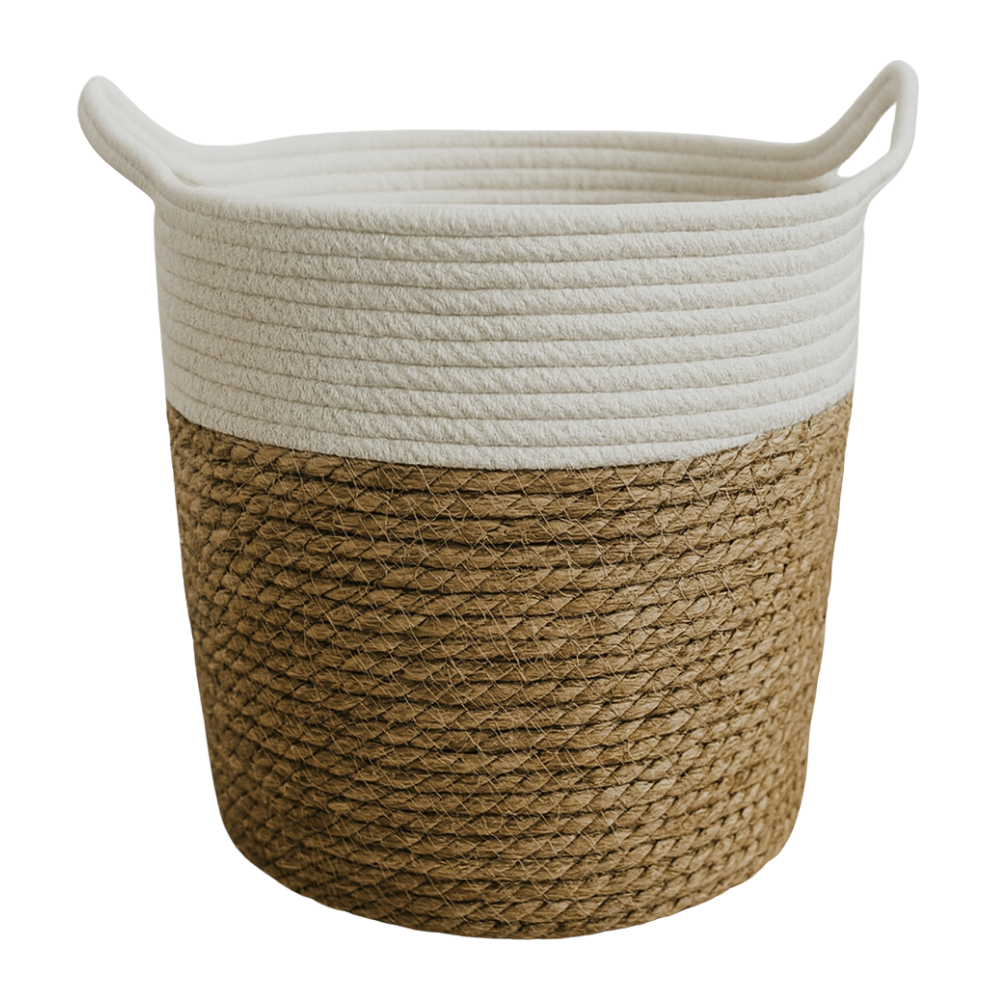 Canasto Cesta Yute Algodón Tejido Estilo Rustico Con Asas L