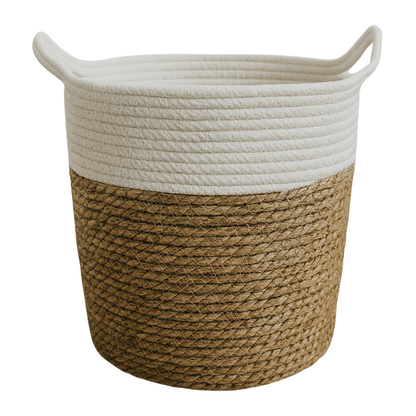 Canasto Cesta Yute Algodón Tejido Estilo Rustico Con Asas L