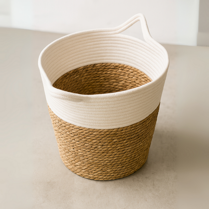 Canasto Cesta Yute Algodón Tejido Estilo Rustico Con Asas L