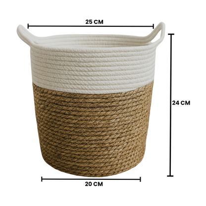 Canasto Cesta Yute Algodón Tejido Estilo Rustico Con Asas M