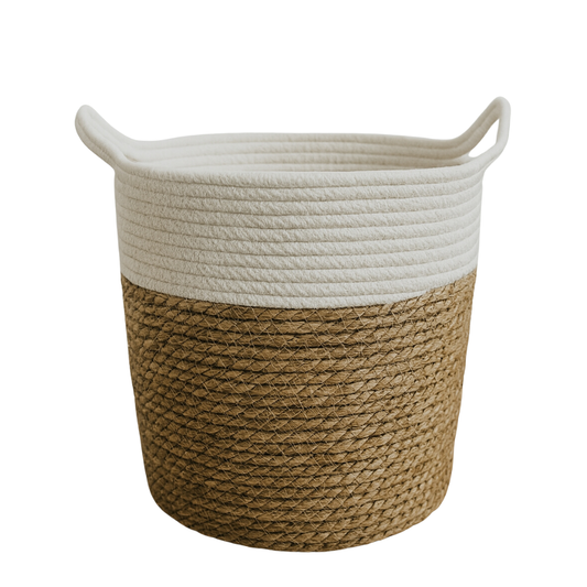 Canasto Cesta Yute Algodón Tejido Estilo Rustico Con Asas S