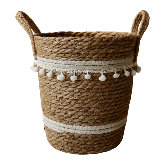 Canasto Cesta Yute Diseño Algodón Tejido Estilo Rustico M