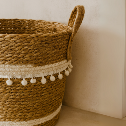 Canasto Cesta Yute Diseño Algodón Tejido Estilo Rustico M