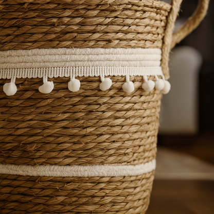 Canasto Cesta Yute Diseño Algodón Tejido Estilo Rustico M