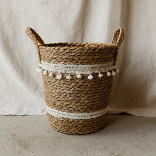 Canasto Cesta Yute Diseño Algodón Tejido Estilo Rustico M