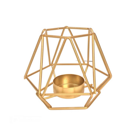 Candelabro Porta Vela Dorado Estilo Geométrico Decorativo