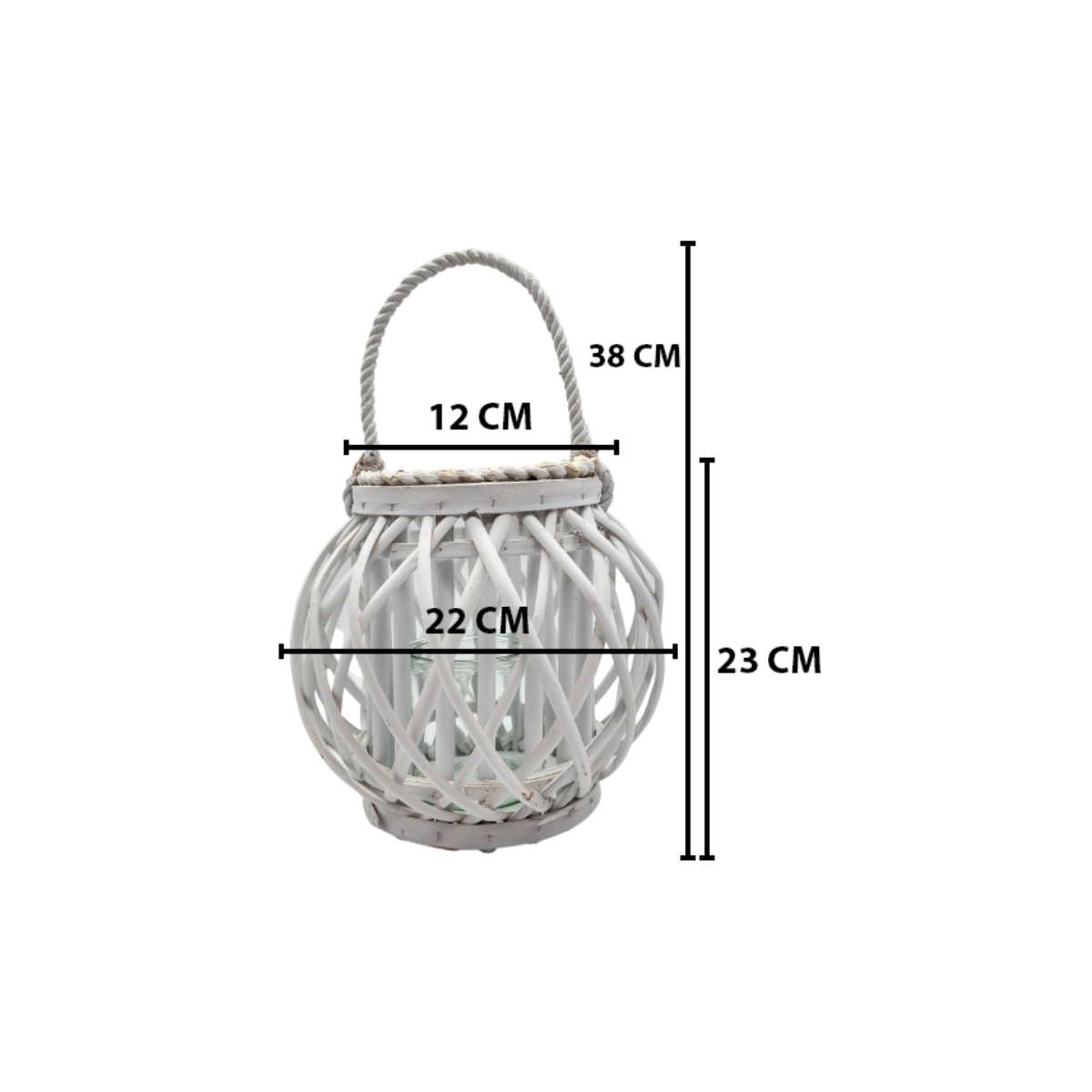 Candelabro Porta Vela Mimbre Rustico Redondo Terraza Blanco