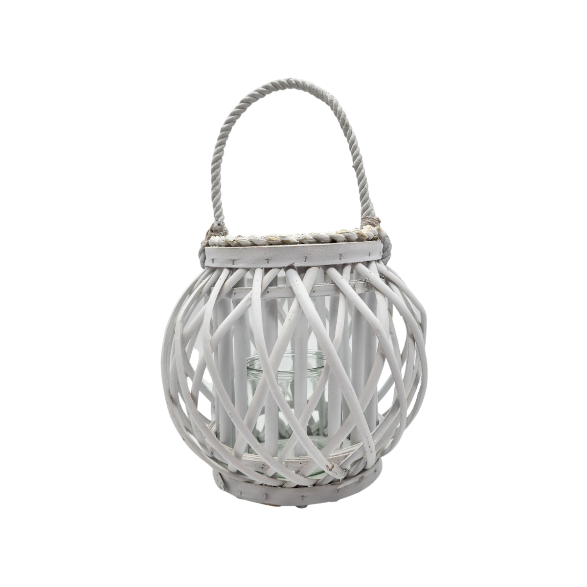 Candelabro Porta Vela Mimbre Rustico Redondo Terraza Blanco