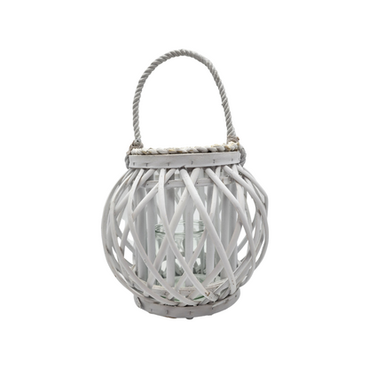 Candelabro Porta Vela Mimbre Rustico Redondo Terraza Blanco