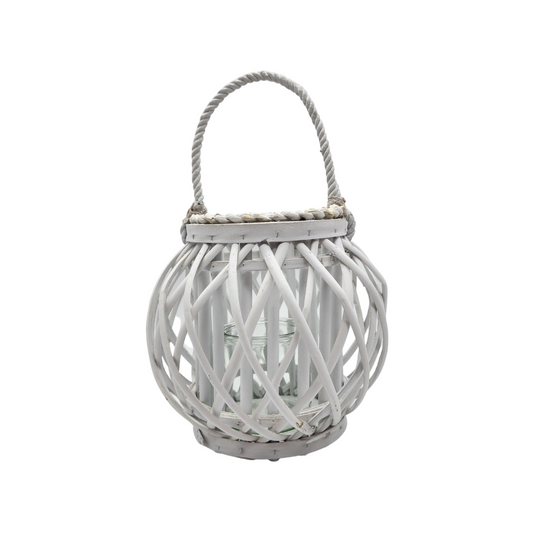 Candelabro Porta Vela Mimbre Rustico Redondo Terraza Blanco