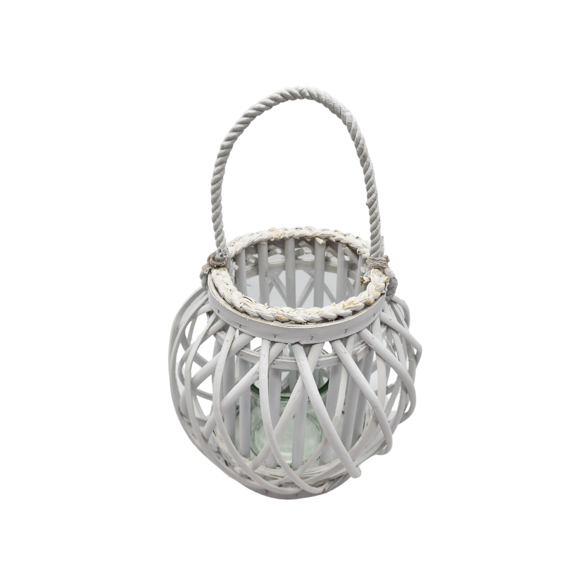 Candelabro Porta Vela Mimbre Rustico Redondo Terraza Blanco