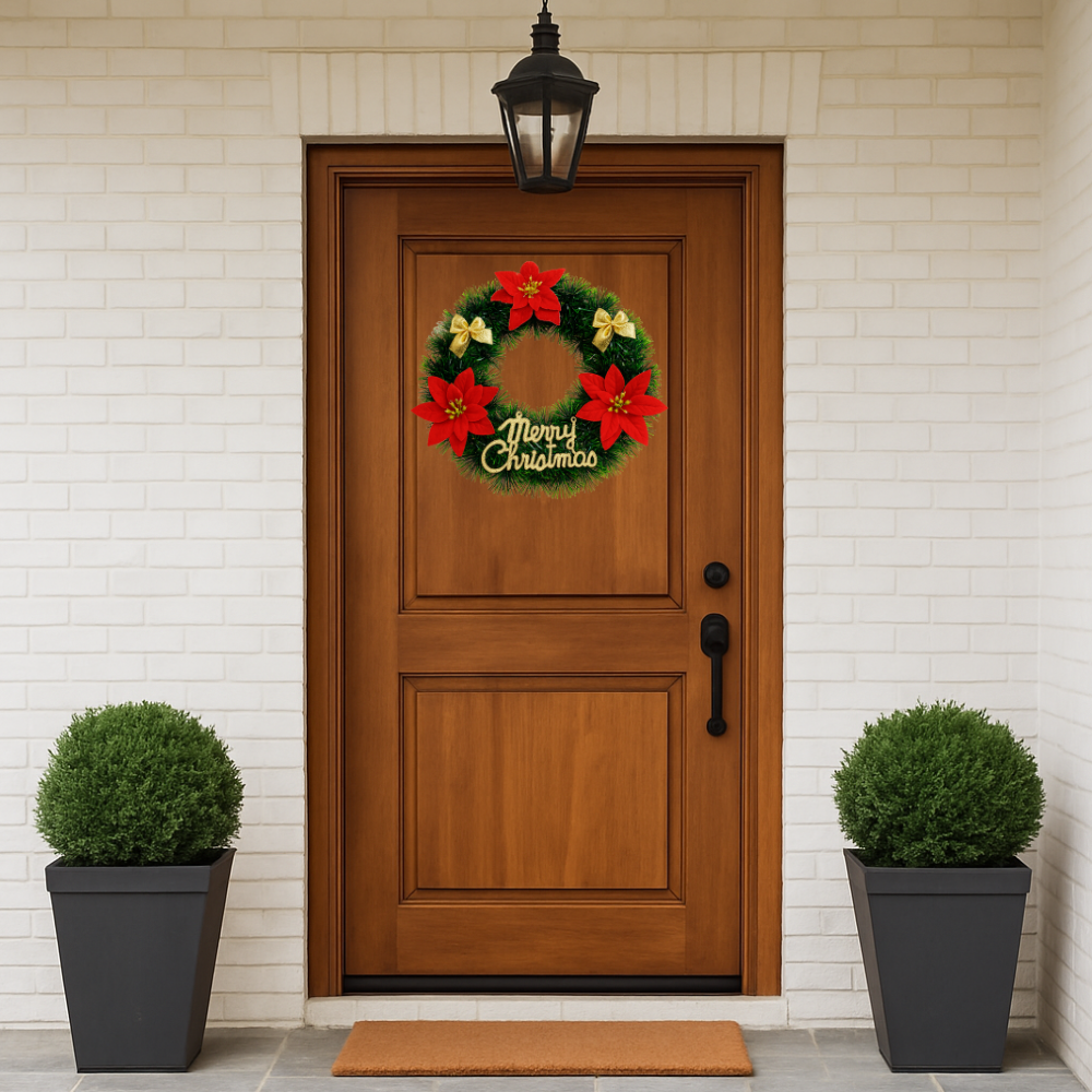 Set 2 Coronas de Navidad 30 Cm Con Flores Decoracion Navideña