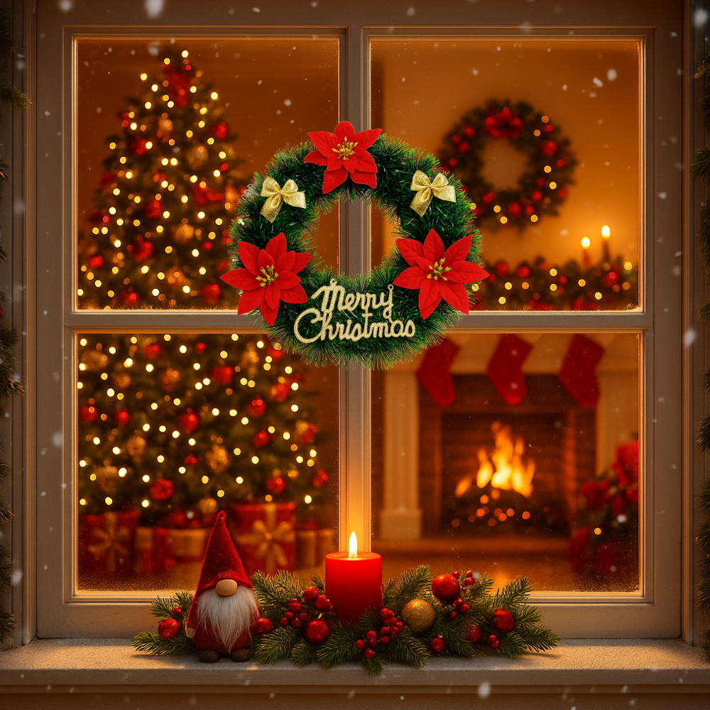 Set 2 Coronas de Navidad 30 Cm Con Flores Decoracion Navideña