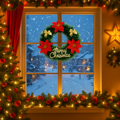 Set 2 Coronas de Navidad 30 Cm Con Flores Decoracion Navideña