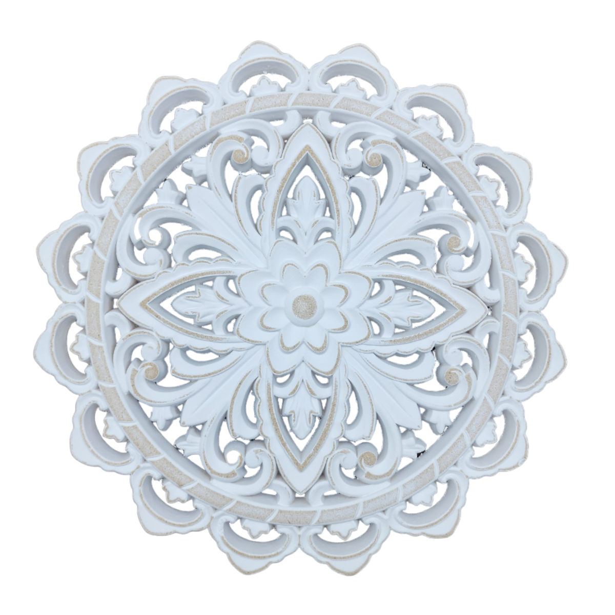 Cuadro De Madera Ornamental Mandala Blanco Decoracion Chico