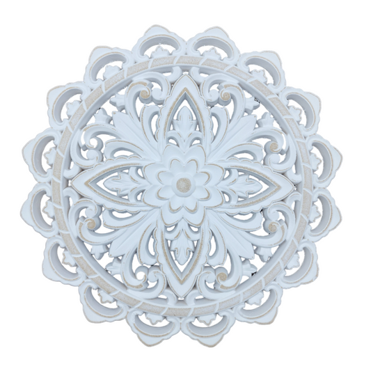 Cuadro De Madera Ornamental Mandala Blanco Decoracion Chico