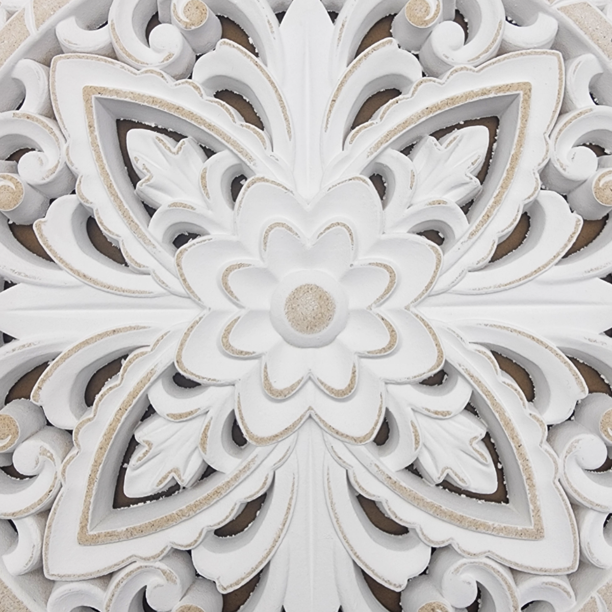 Cuadro De Madera Ornamental Mandala Blanco Decoracion Chico