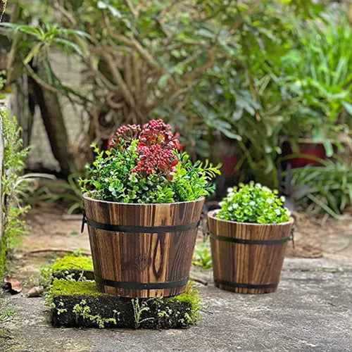 Macetero De Madera Tipo Barril Para Jardin Terraza Planta XL