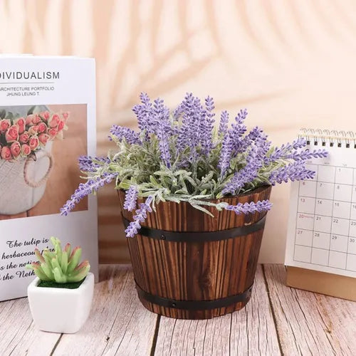 Macetero De Madera Tipo Barril Para Jardin Terraza Planta M