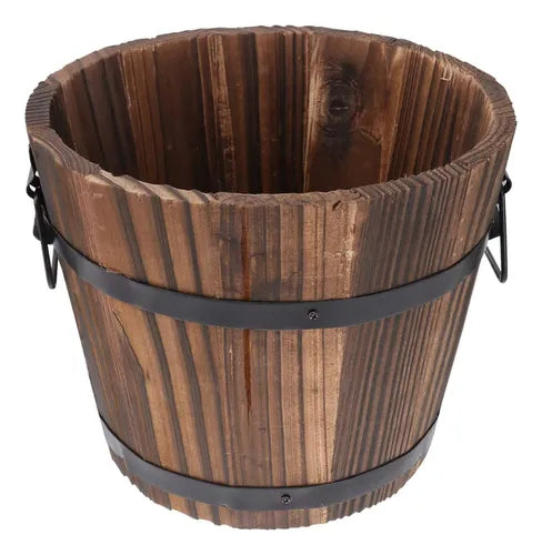 Macetero De Madera Tipo Barril Para Jardin Terraza Planta XL