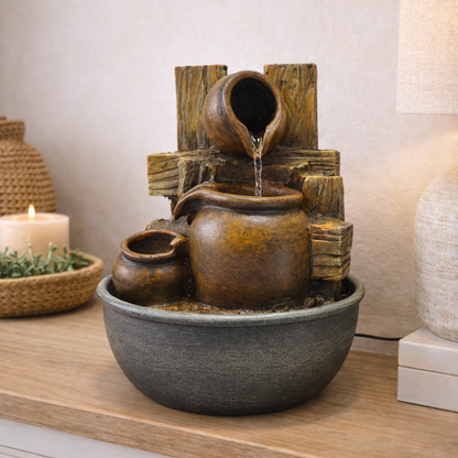 Escultura Cantaros De Greda Fuente De Agua Led De Poliresina