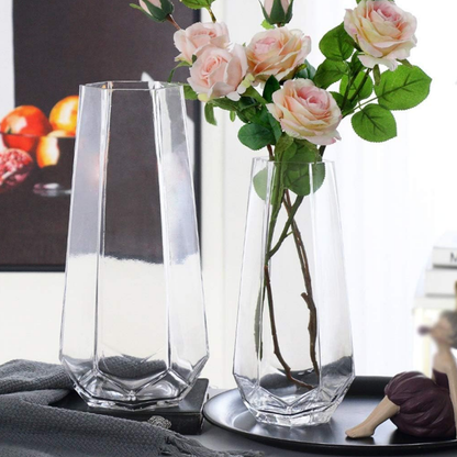 Florero Decorativo Geometrico Hexagonal De Vidrio Oscuro S