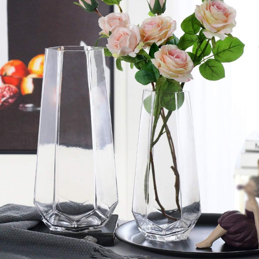 Florero Decorativo Geometrico Hexagonal De Vidrio Oscuro S