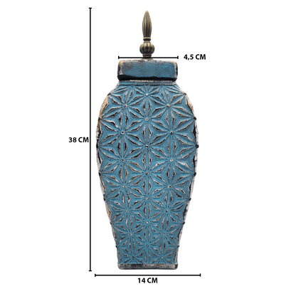 Florero Jarron De Cerámica Azul Envejecido Antiguo Alargado