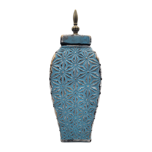 Florero Jarron De Cerámica Azul Envejecido Antiguo Alargado