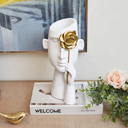 Florero Retrato Nordico Escultura Rostro De Resina Blanco