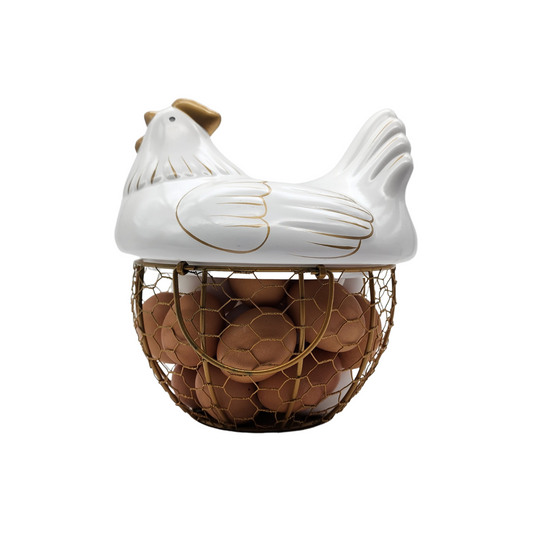Gallina Decorativa Porta Huevos Cesta De Huevos Blanca