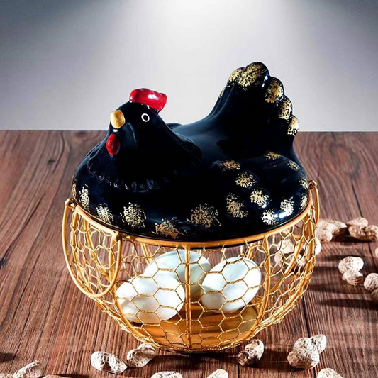 Gallina Decorativa Porta Huevos Cesta De Huevos Negra