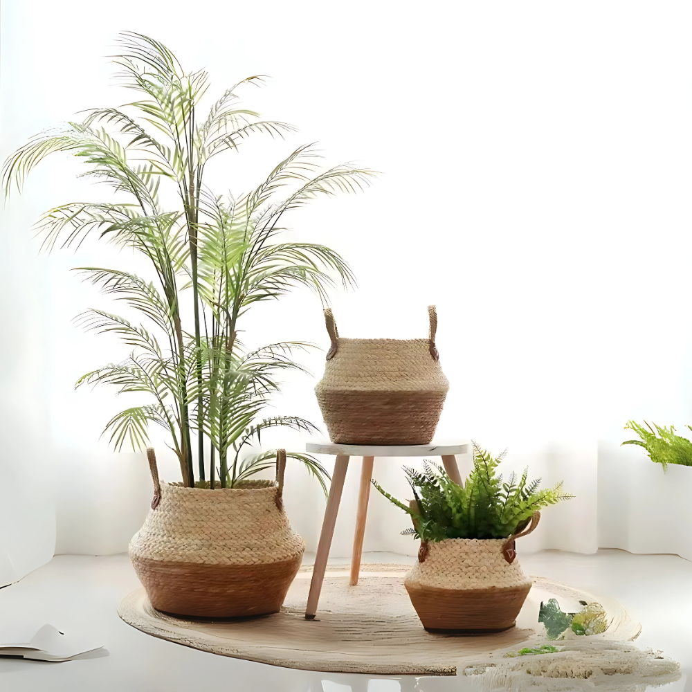 Macetero Cesto Maceta De Yute Tejida Plegable Con Asas L