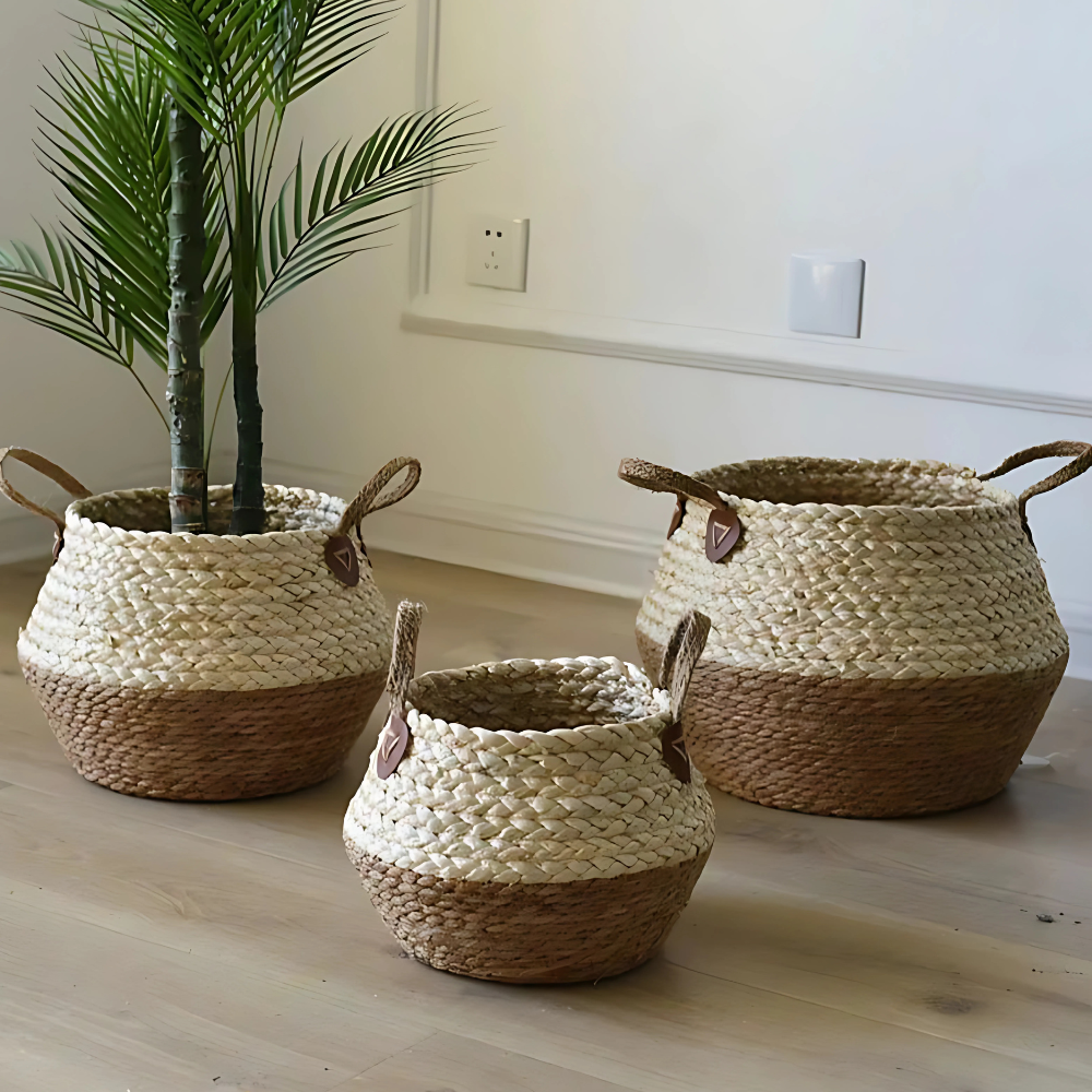 Macetero Cesto Maceta De Yute Tejida Plegable Con Asas M