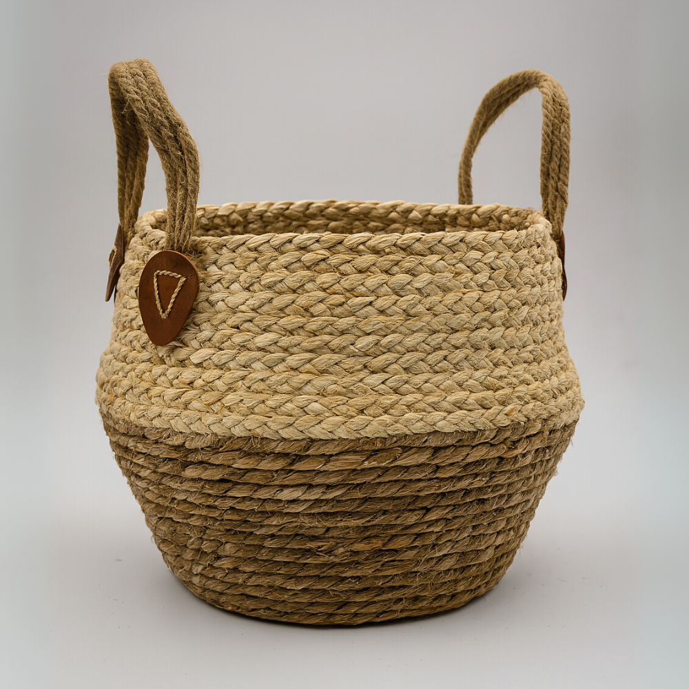 Macetero Cesto Maceta De Yute Tejida Plegable Con Asas M